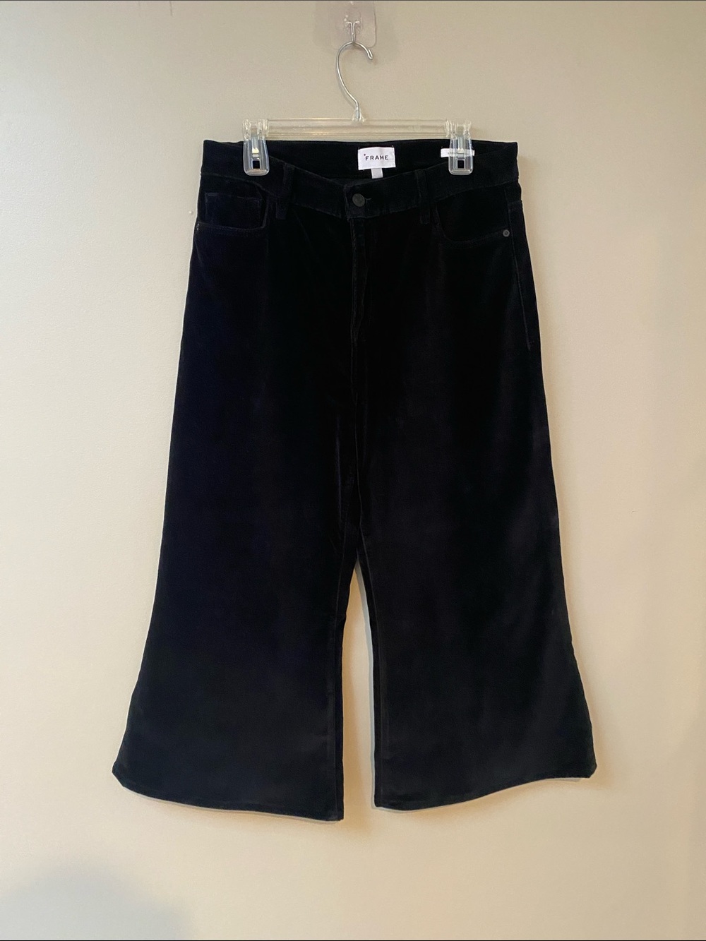 Frame palazzo crop Black Velvet Wide-Leg Pants size 31